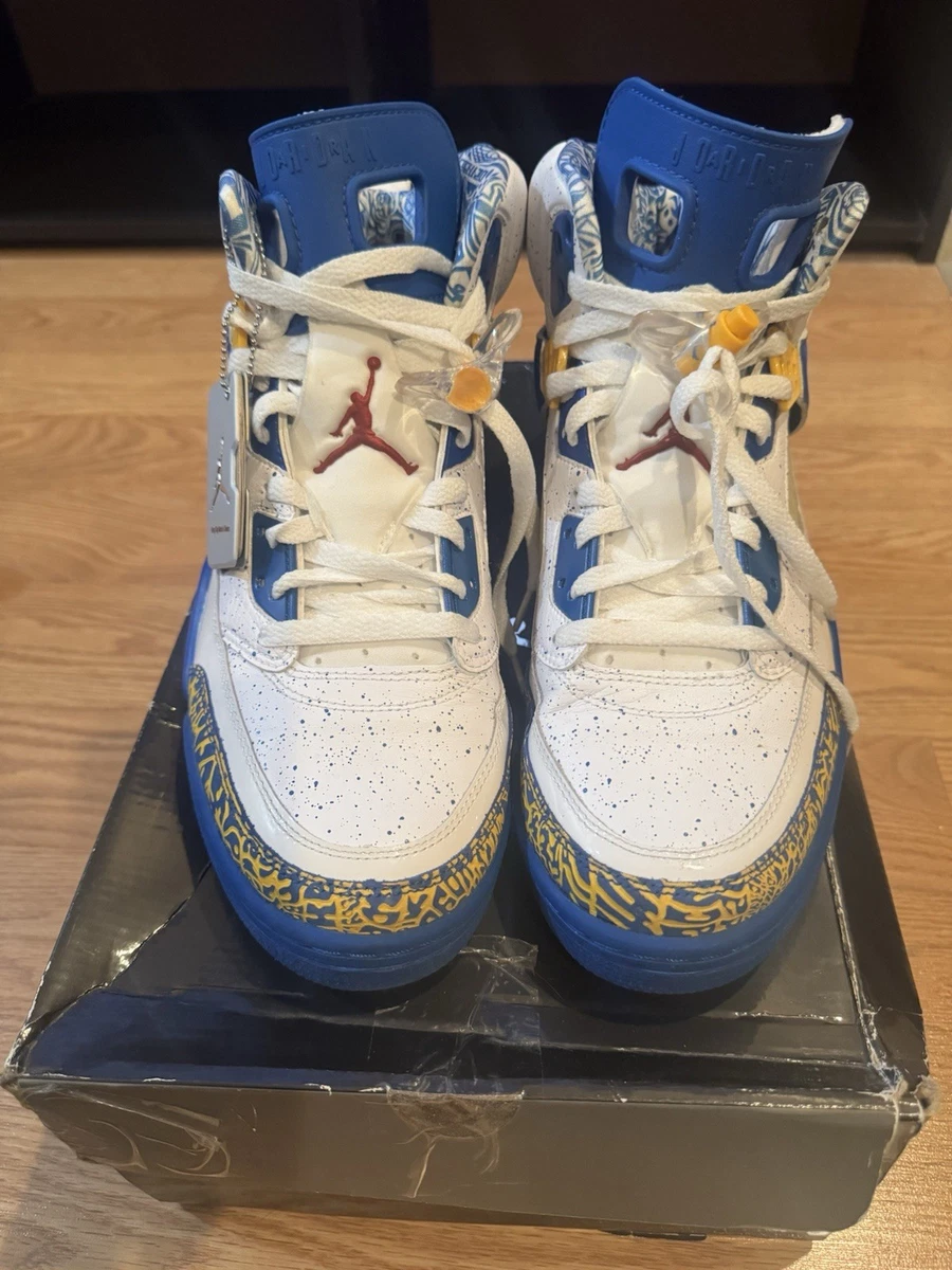 Jordan Spizike Do The Right Thing White Blue Gold High Top Sneaker 315371-162
