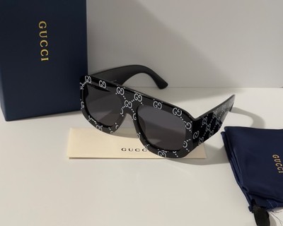 Gucci GG0983S Oversized Square Sunglasses Black White Monogram | Ships Today
