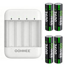 OOHHEE 4x AA 3600mWh Lithium Batteries Rechargeable with 1.5V Fast Charging Box