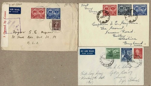 Australia 1945 1947 FDC Cover x3 inc No2 Aust Base B Censor Tumby Bay - BLA Fiji