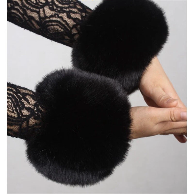 Faux Fur Warmer Wristband Wrist Plush Cuff Windproof Ladies Oversleeve Fashion - Image 4 of 4