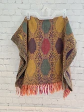 Natural fashion Inc. Blanket Shawl Women Sz 70x24 Pink Floral Fringe 100% Wool