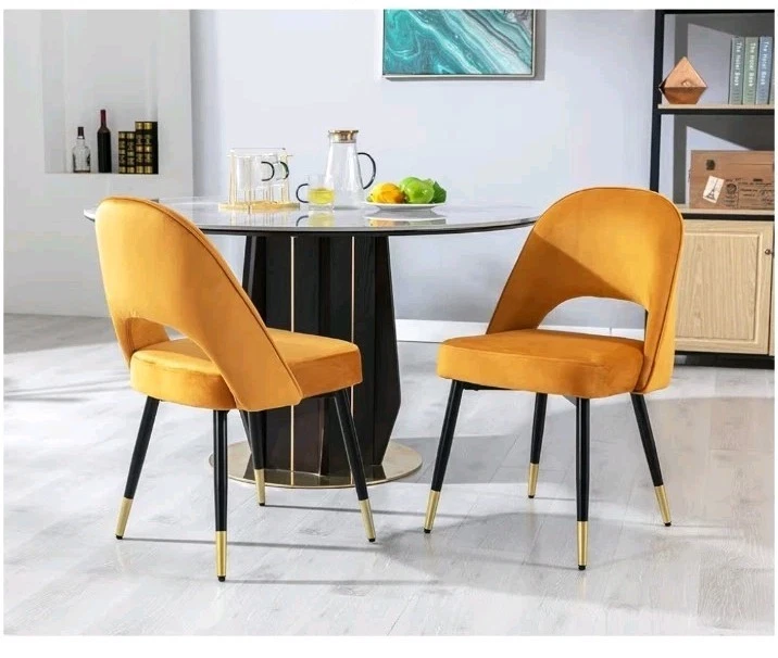 Set of 2 Velvet Dining Chairs, Side Chairs Kitchen Corner Chairs with Metal Legs - Image 4 of 4
