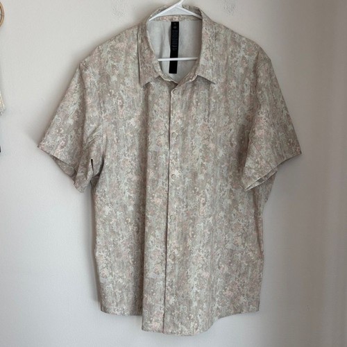 lululemon Airing Easy Kurzarm Button Down Beige Gemustert Hemd Herren XXL