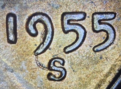 1955 S LINCOLN WHEAT - Struck Thru Thread Or Wire?