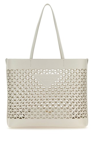 PRADA Basket Cut Out Shopper White Leather Tote Bag New & Authentic