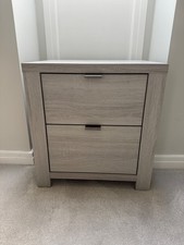 2x M&S grey wood grain bedside table with brushed silver handles - pair