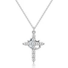 Sparkling Crown Silver Cross Pendant Necklace Christian Jewelry Gift, Women Men