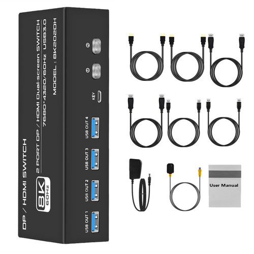 2 In 2 Out 8K DP1.4 HDMI2.1 USB 3.0 KVM Switcher 2x2 For 2 Computers 2 Monitors