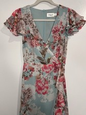 Eliza J Wrap Dress Floral Maxi Ruffle Flutter Whimsical Size 2