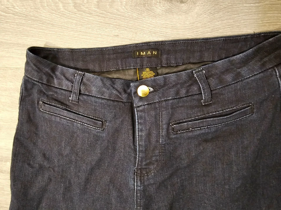 Pantalones de mezclilla IMAN para mujer talla 10 largos azul oscuro pierna recta elásticos altos Foto 4 de 4