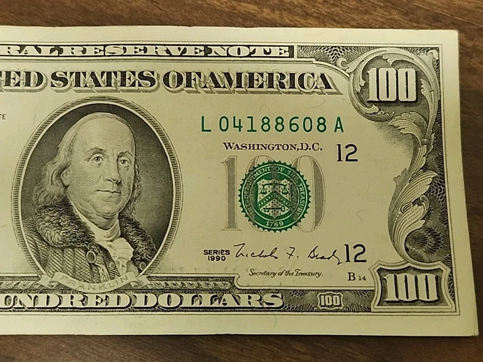 Series 1990 $100 Bill * SAN FRANCISCO * L 04188608 A - Image 3 of 4