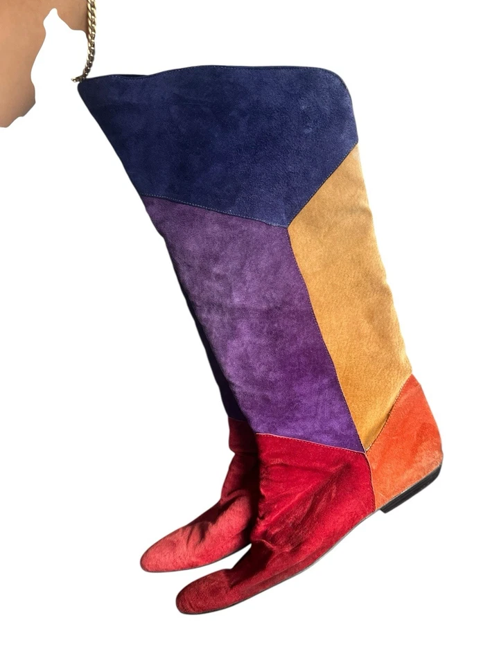 Botas de Gamuza Patchwork Par Salvaje Cuero Talla 10B Parche Multicolor De Colección Años 80 Foto 3 de 4