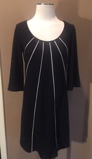 Spence Dress S 4 Black & White Office Core Scoop Neck W 3/4 Sleeves