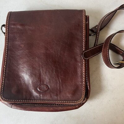 Vtg Conte Di Cavour TAN LEATHER SHOULDER BAG/SATCHEL/Crossbody Acadamia Read