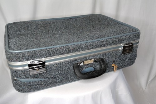 Vintage Skyway Blue Tweed Suitcase 