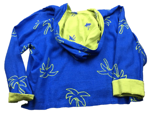 Erin London Womens Linen Blend Hooded Jacket Sz PM Blue Lime Palm Trees Full Zip - Picture 2 of 7