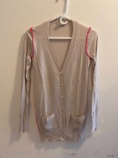 J.Crew 100 Featherweight Cashmere Pink Piping Pocket Long Cardigan Sweater XS