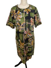 Thoughts Size 12 Green Floral Design Organic Cotton Blend Dress Pockets