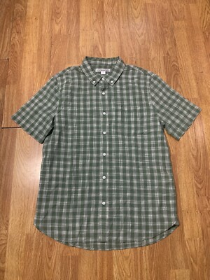 Outerknown Shirt Mens Medium Green Short Sleeve Button Checkered Organic Cotton