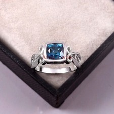 Natural London Blue Topaz Gemstone with 925 Sterling Silver Ring For Women's 148