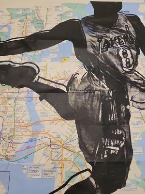 Rare Kobe Bryant Lakers #8 Handpainted Artwork on a NYC MTA Subway Train Map
