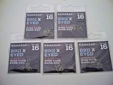 50 x Kamasan B911 Eyed X-Strong Barbless. Size 16  Hooks. Carp & Match Hair Rigs