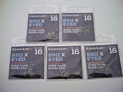 50 x Kamasan B911 Eyed X-Strong stachlos. Größe 16 Haken. Carp & Match Hair Rigs