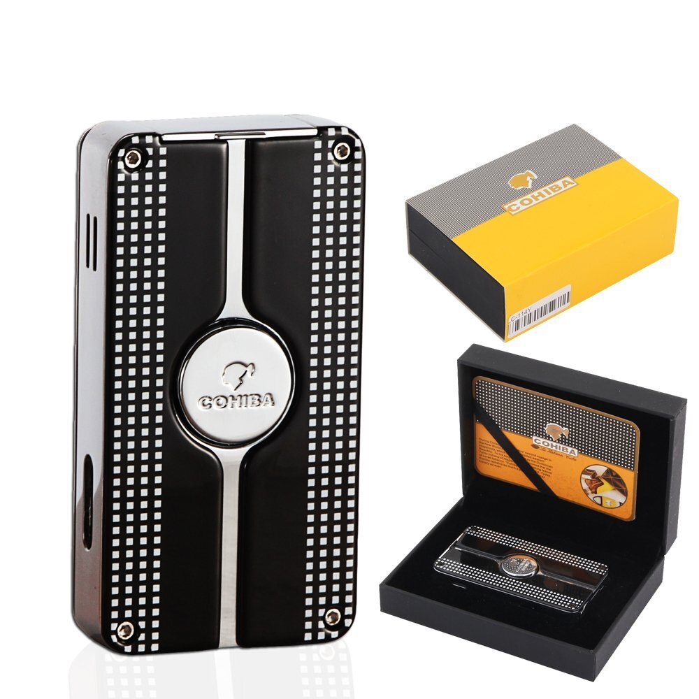 Cigar Lighter 3 Torch Flame Cigarette Lighter Jet Flame with Punch and Gift Box