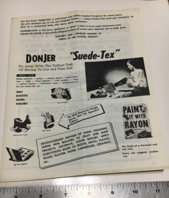 Vintage Donjer Suede-Tex Ad/ Brochure With Actual Samples Paint It With Rayon