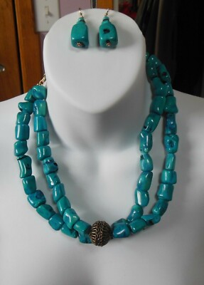 Barse Genuine Sea Bamboo Turquoise Beaded Necklace and Earrings Set