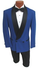 Men's Raffinati Blue Double Breasted Tuxedo Jacket Black Satin Shawl Lapels 36R