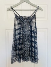Lee Mathews Silk Camisole Top Blue White Sheer Floaty Cami Size 2 UK 10 AS 10