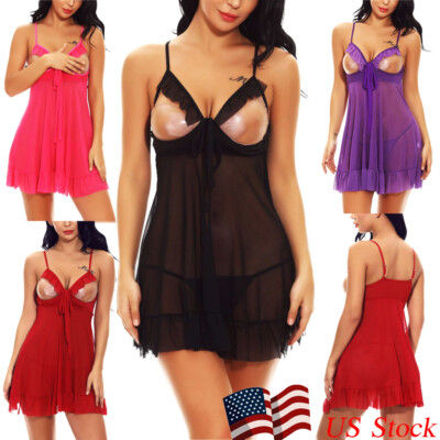 Women Lingerie Sleepwear Babydoll Nightwear Lace Open Bra Sexy Panties Underwear