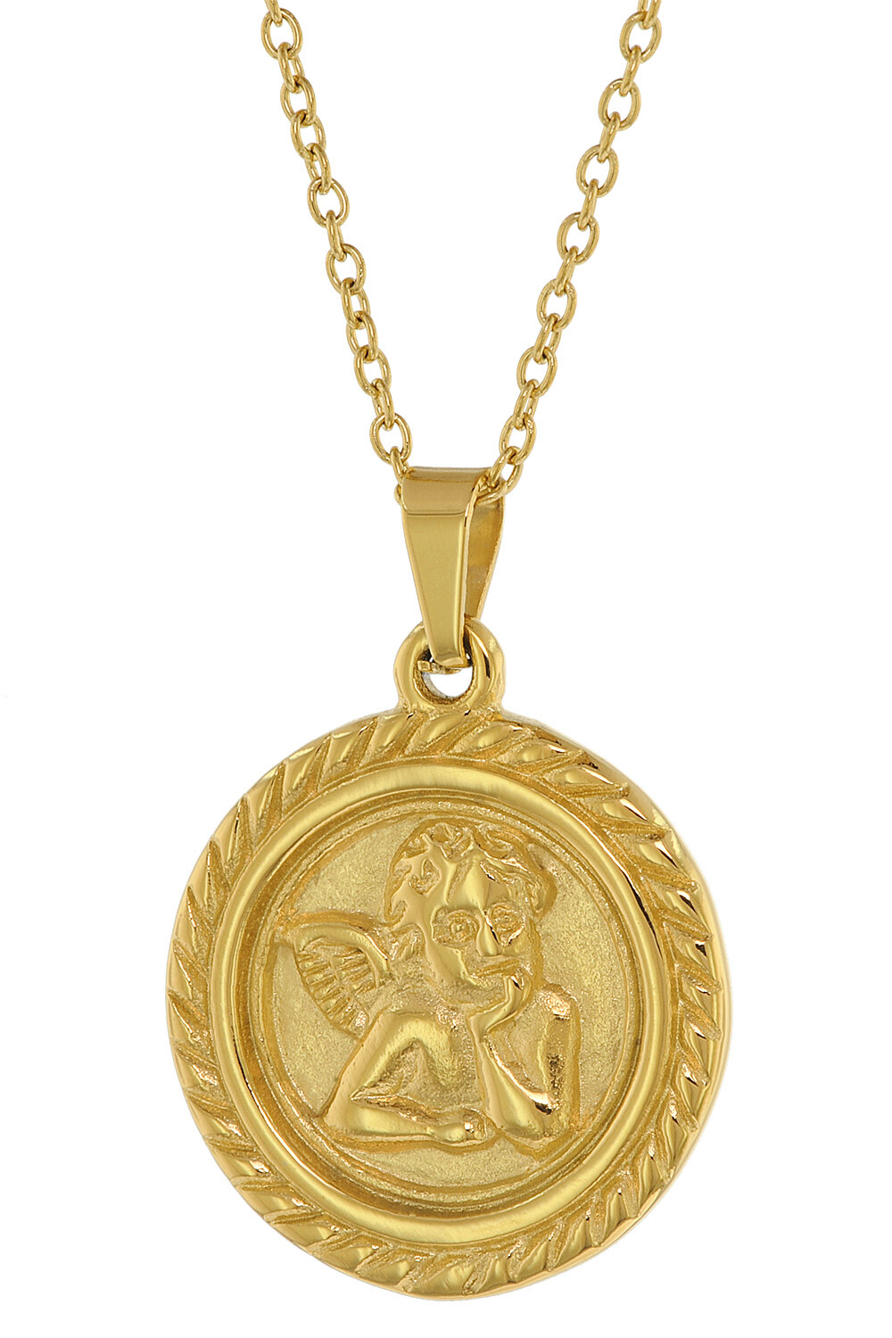 TRENDOR Womens Jewelry Angel Pendant Necklace Gold on Stainless Steel Anchor Chain
