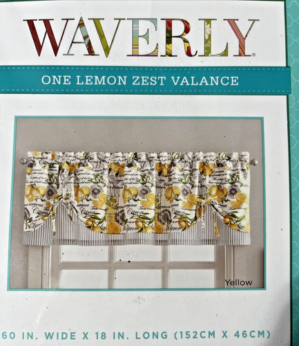 Waverly Rod Pocket Valance, Lemon Zest, Yellow, 60"Wx18"L, - Picture 2 of 7