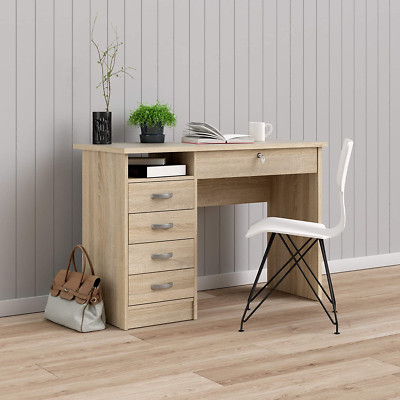 Oak Structure Walden Desk with 5 Drawers, Office Furniture, Workstation