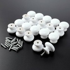 10PCS White Wooden Door Knobs Handles Cupboard Drawer 24mm 28mm 35mm + Screws