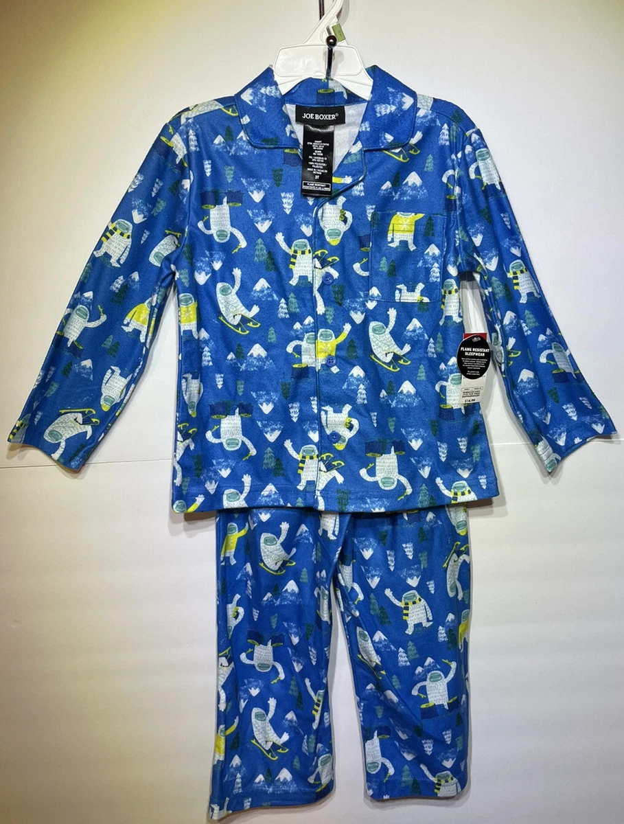 Joe Boxer 3T Toddler Boys Blue Pajamas Set Button Up Long Sleeve Shirt pants