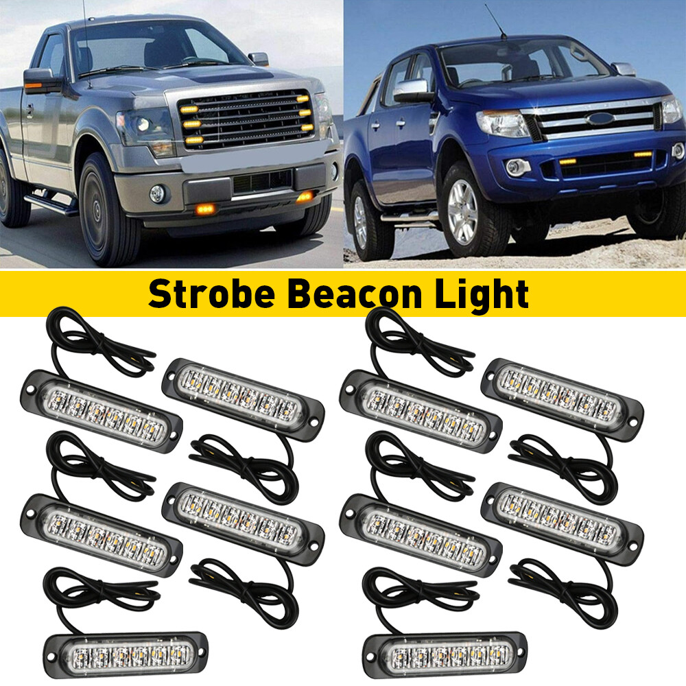 6 LED Amber White Grill Side Marker Strobe Light Bar Kit for Tow Trucks 10X