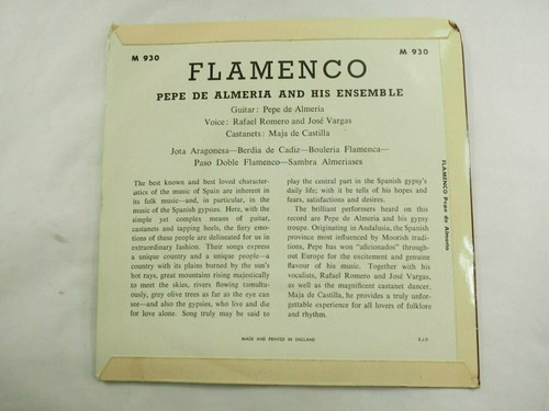 Pepe De Almeria and His Ensemble Flamenco 1961 45 RPM M930 NM - Imagen 2 de 6