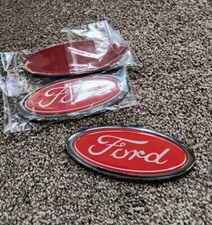 2 FORD BADGE PAIR NEW 115MM X 45MM RED OVAL RS ESCORT CORTINA FIESTA CAPRI 70-80