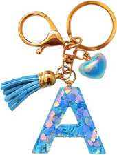 Colorful Initial Letter Keychain for Women Girls with Tassel Heart Charm Alphabe