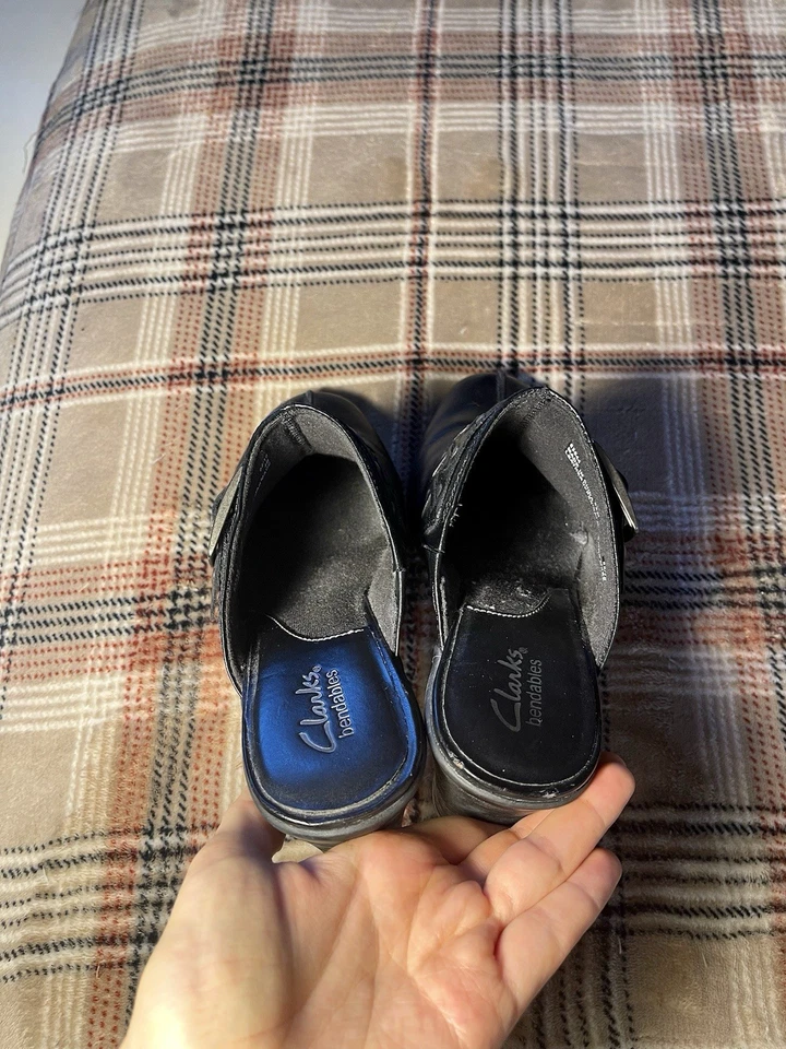 Clark's Angeline черный сложенный каблук нескользящая подошва комфорт сабо повседневный кожаный - Изображение 4 из 4