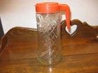 Vintage Anchor Hocking Tang Clear Glass Pitcher w/ Orange Fliptop Lid