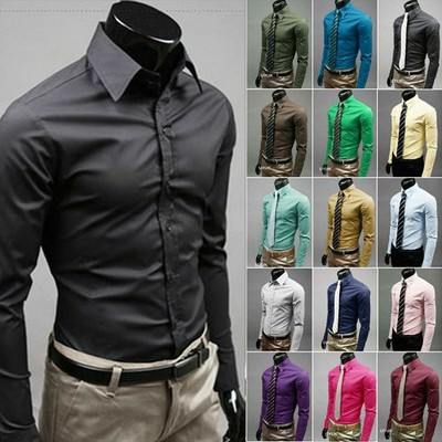 Men's Slim Fit Button Shirts Long Sleeve Casual Business Formal Dress Shirt Tops