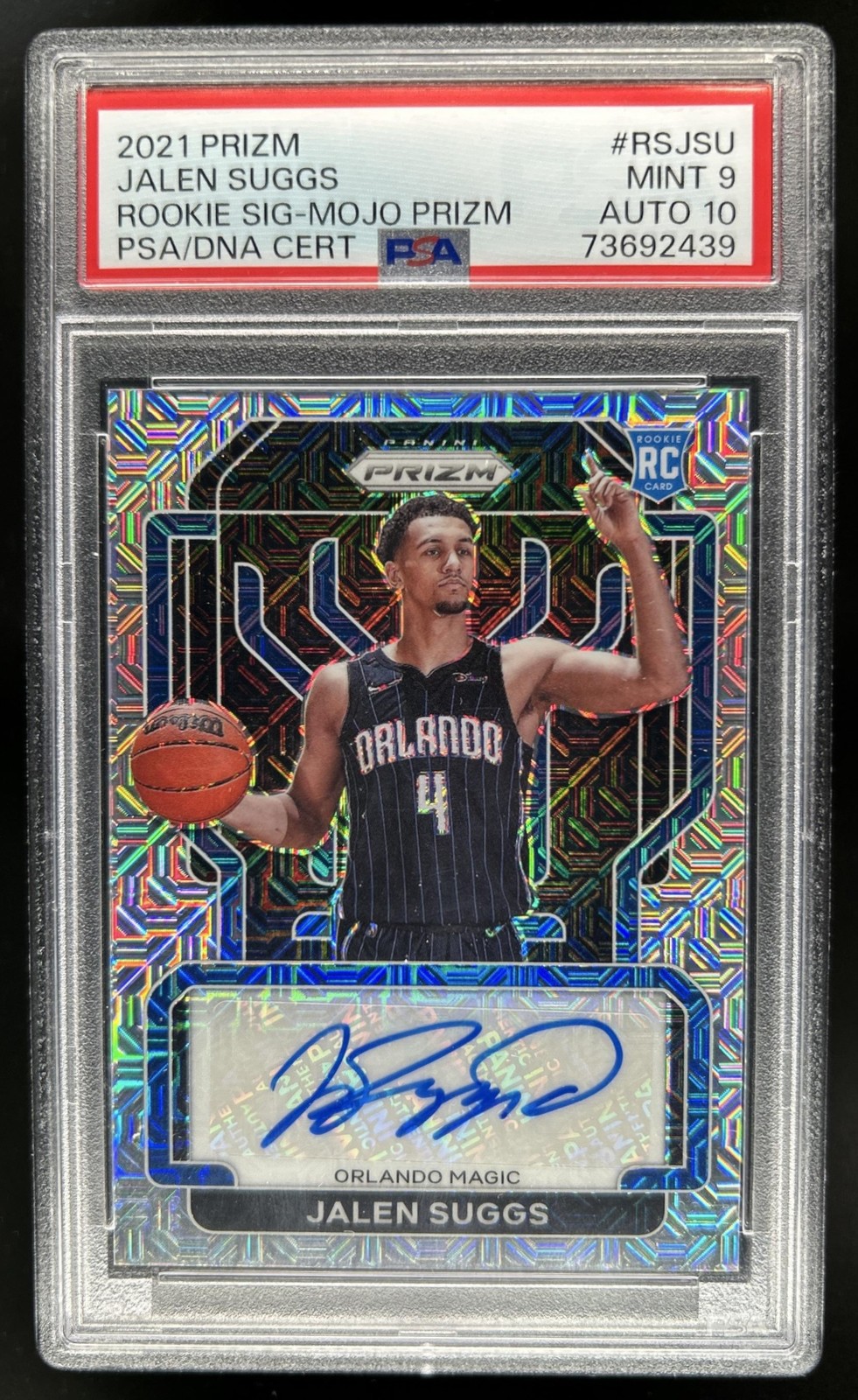 2021-22 Panini Prizm Jalen Suggs Rookie Prizm Mojo RC Auto #/25 Magic PSA 9 10