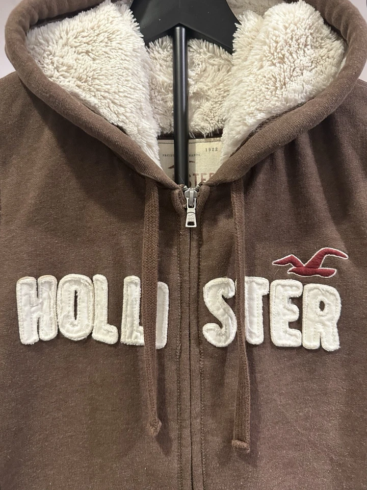 Sudadera con Capucha Hollister Vintage Forrada en Piel Sintética Cremallera Completa Marrón Talla L Foto 2 de 4