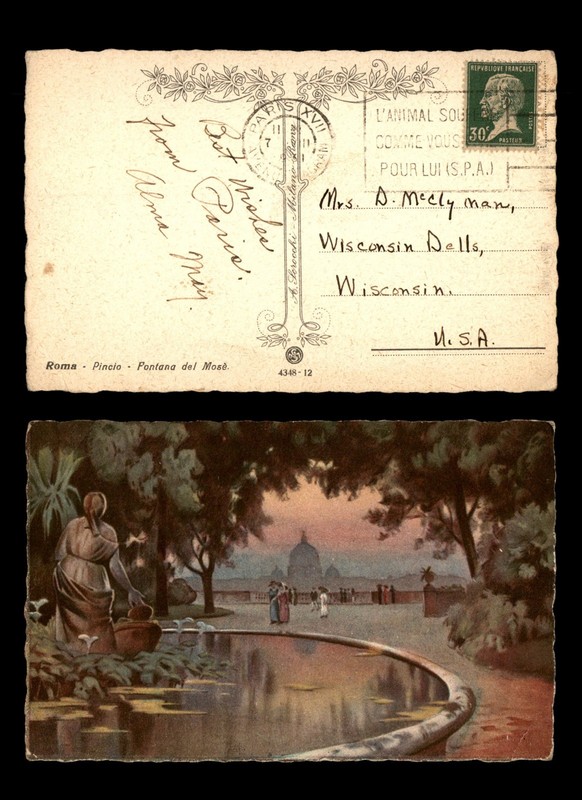 Mayfairstamps France Paris to WI Dells WI Painting Fountain Postcard cca_04379