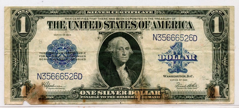 1923 US $1.00 LARGE BILL, VF, 103 YEARS OLD AMERICANA